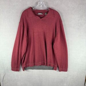 Brandini Mens Wool Sweater 2XL Extra Fine Merino Pullover Red Tan Italy EUC HOLE